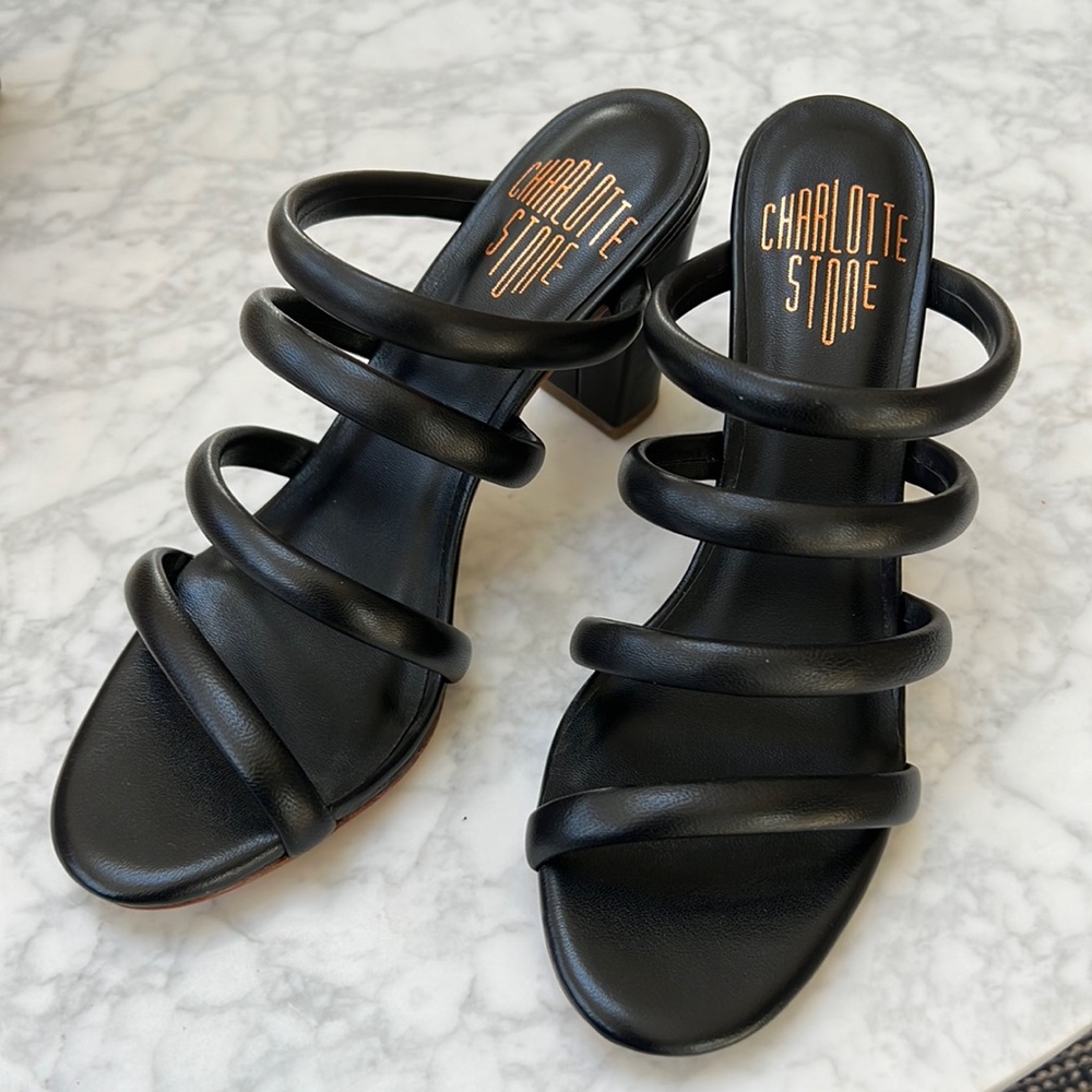 Charlotte Stone Black Leather Bettina Sandal  7 NEW